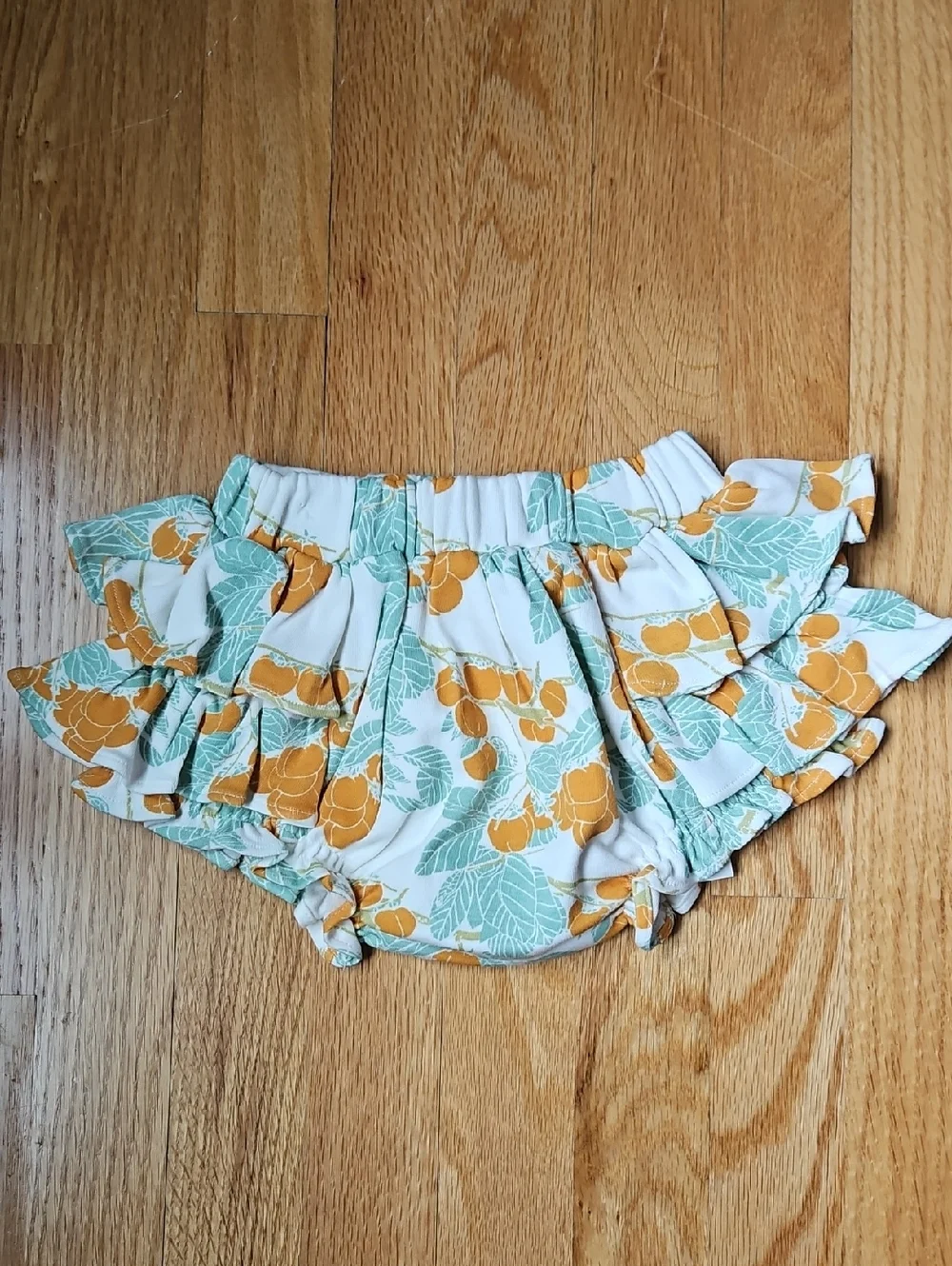 kate quinn Yellow Floral Ruffle Diaper Cover with Mint Leaves